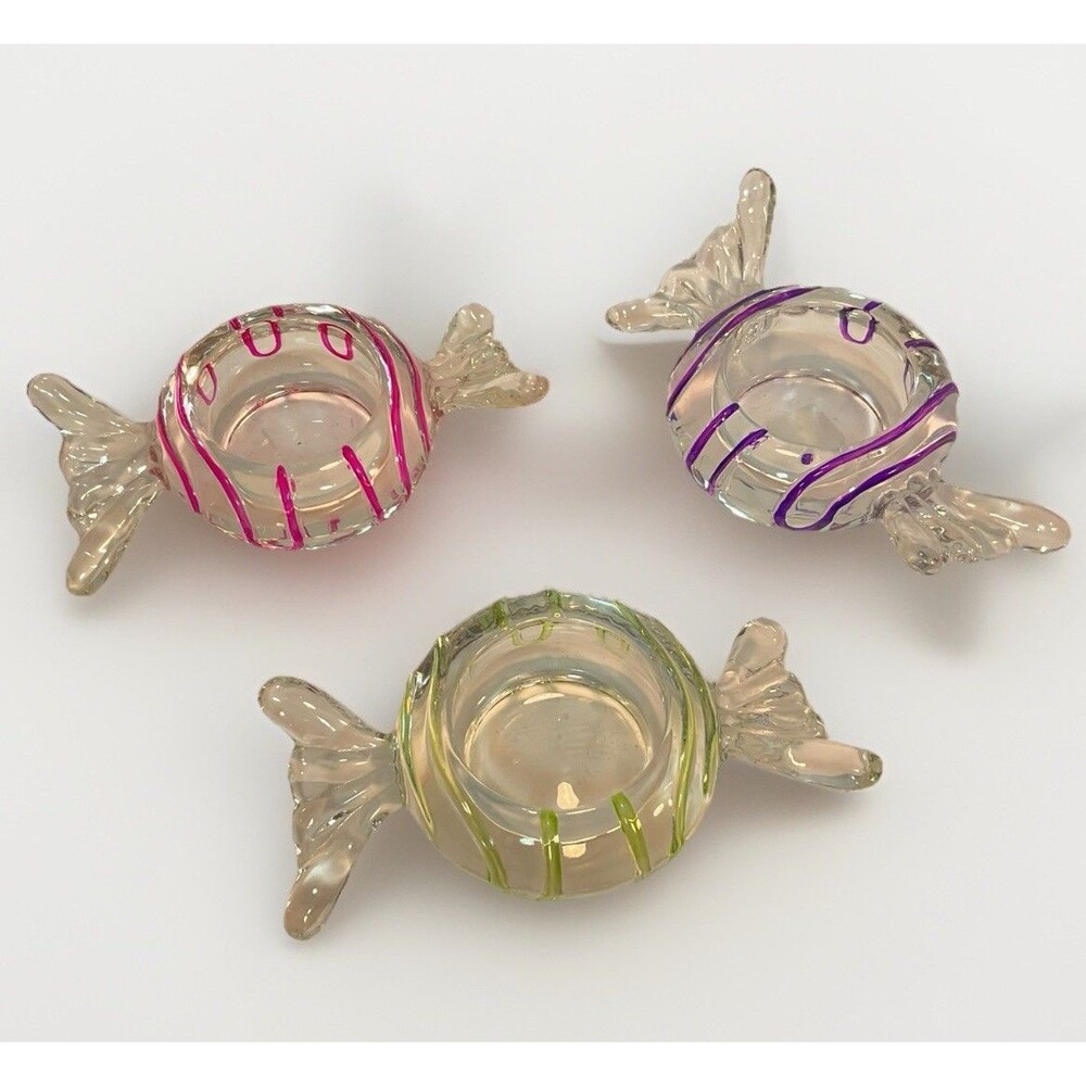 Vintage PartyLite Candy Candle Holders Jollyville Tealight Trio 5” Votive Glass